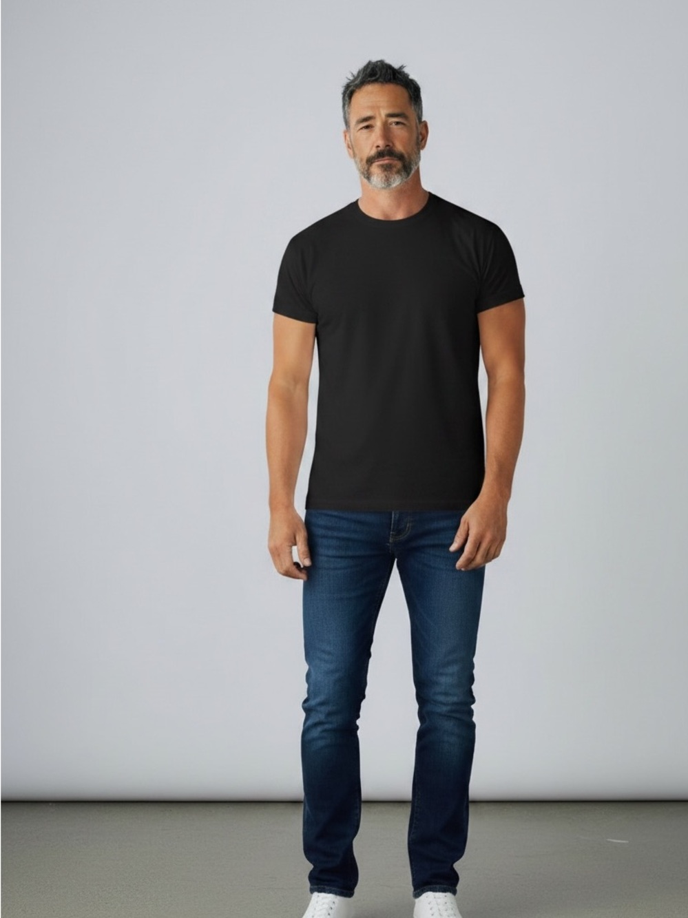 Men's Good Threads Black Crew Neck T-Shirt Size L